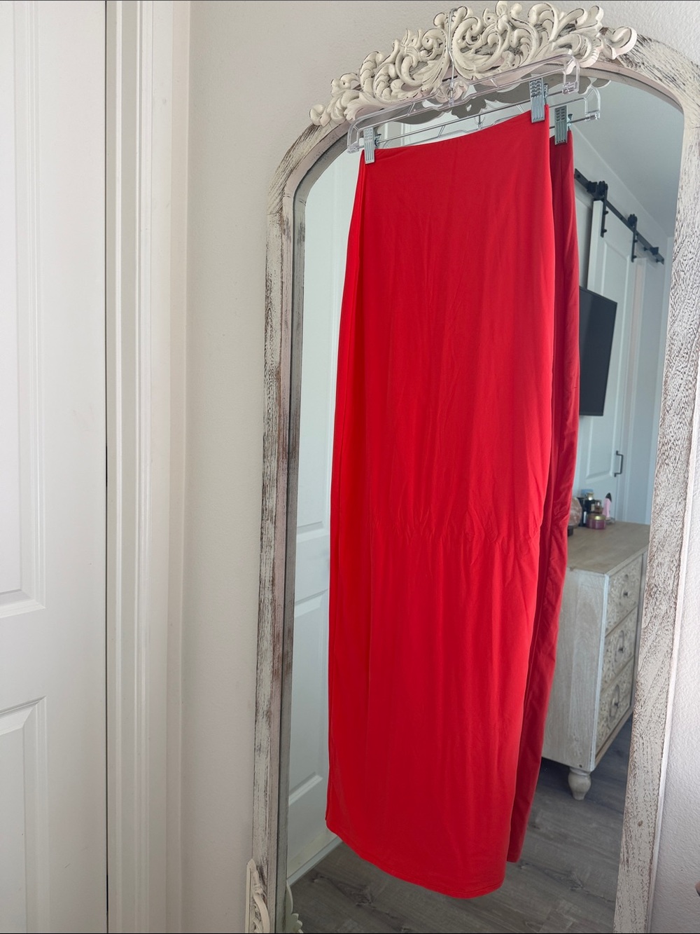 SKIMS Bold Red Maxi zip Skirt